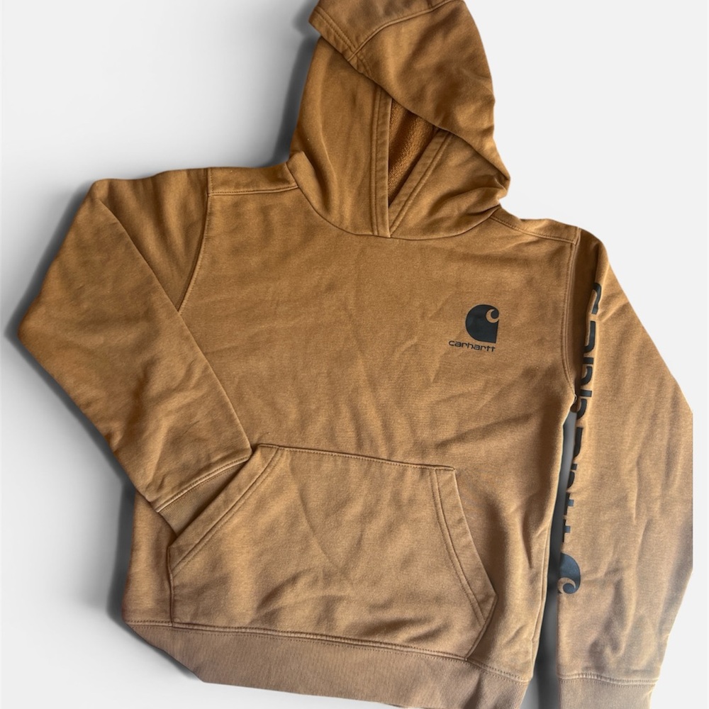 Carhartt Tan/Brown Pullover Hoodie with Black Logo